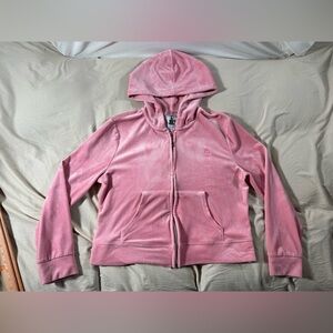 Juicy by Juicy Couture Pink Velour Full Zip Y2K Cropped Hoodie X-Large